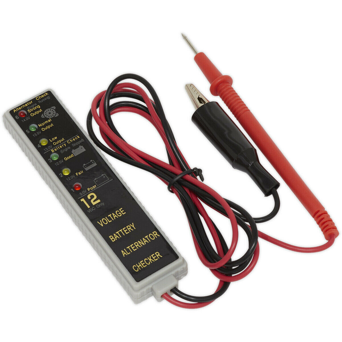 12V Battery & Alternator Tester - LED Indicators - Magnetic Backing - DC Systems